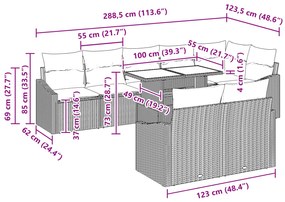Conjunto de Sofá de Jardim 9 Peças com Almofadas Bege em Rattan Sintét