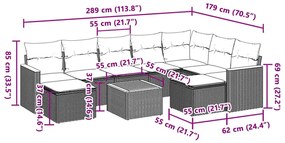10 pcs conjunto de sofás p/ jardim com almofadões vime PE bege
