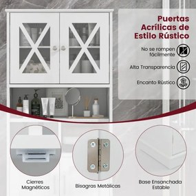 Armário multifuncional de casa de banho ou cozinha 60 x 30 x 145 cm com portas e 3 cubos e com estantes ajustáveis Branco