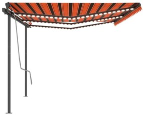 Toldo retrátil manual com LED 6x3 m laranja e castanho