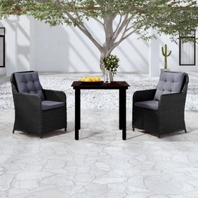vidaXL 3 pcs conjunto de jantar para jardim preto