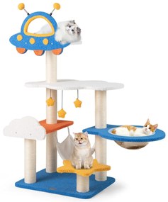 Árvore para gatos pequena com tema de aviação para ambientes internos, torre para gatos com poleiro em formato de helicóptero - amarelo