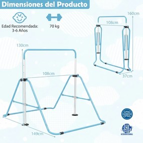 Barra de ginástica infantil dobrável, altura ajustável, base antiderrapante 3-12 anos, azul