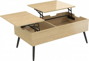 HOMCOM Mesa de centro elevável com duplo tampo, mesa de sala com compartimento oculto e pés de metal, madeira natural | Aosom Portugal