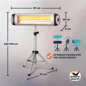 Aquecedor de exterior 2500 W, infravermelho, de pé Prateado