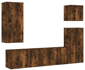 5 pcs móveis de parede p/ TV derivados madeira carvalho fumado