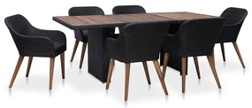 vidaXL 7 pcs conjunto jantar exterior com almofadões vime PE preto