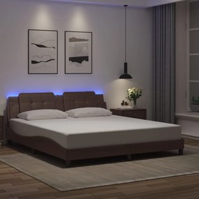 Estrutura cama c/ luzes LED 180x200cm couro artificial castanho