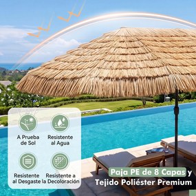 Guarda-sol Duplo para Jardim, 450 x 270 x 252 cm, Cobertura de Palha de PE, Castanho