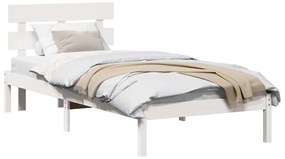 Estrado de Cama com Cabeceira Branca 75x190 cm Madeira Maciça de Pinho