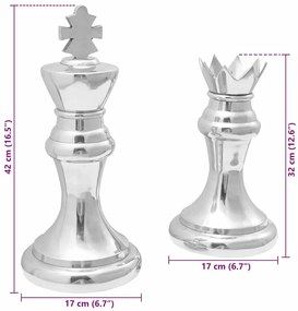 Esculturas de Xadrez 2 pcs Prateado Alumínio