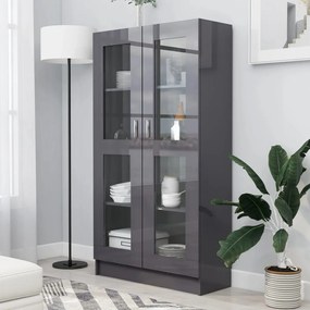 802767 vidaXL Armário vitrine 82,5x30,5x150 cm contraplacado cinza brilhante