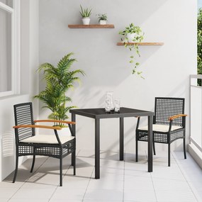 Conjunto de Jantar de Jardim de 3 Peças com Almofadas Preto Rattan Pol