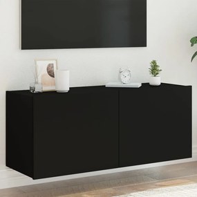 Móvel de parede para TV com luzes LED 100x35x41 cm preto