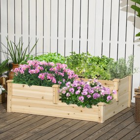 Floreira de madeira para horta 108 x 88 x 36 cm, floreira exterior em degraus com 3 níveis, design sem fundo, madeira natural