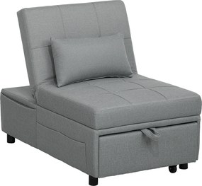 HOMCOM Poltrona-cama 3 em 1 com bolso lateral, cama para hóspedes com almofada, encosto ajustável, poltrona-cama com rodas, Cinza claro | Aosom Portugal