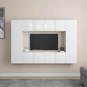 vidaXL 8 pcs conjunto de móveis de TV contraplacado branco brilhante
