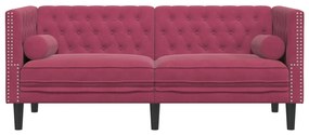 Sofá chesterfield com rolos 2 lugares veludo vermelho tinto