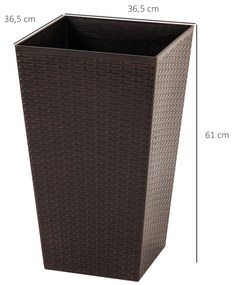 Conjunto de 3 Vasos Quadrados para Plantas Flores 3 Vasos com Imitação de Vime para Jardim Terraço Interior e Exterior 36,5x36,5x61cm Marrom