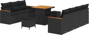 vidaXL Conjunto de Sofá de Jardim 10 pcs Preto vime PE