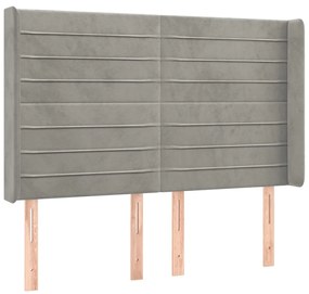 Cama box spring c/ colchão/LED 140x200 cm veludo cinzento-claro