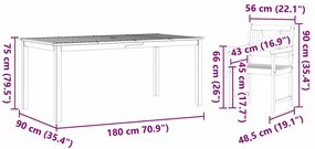 Conjunto de Jantar para Jardim 9 pcs Castanho 180 x 90 x 75 cm