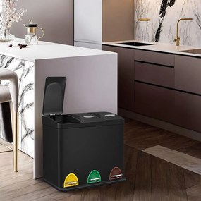 Caixote do lixo para cozinha 3 compartimentos x 8 L, 47 x 28,3 x 39,5 cm preto