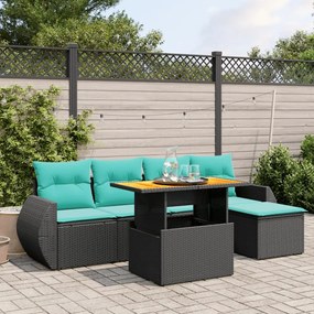 vidaXL 6 pcs conjunto de sofás p/ jardim c/ almofadões vime PE preto