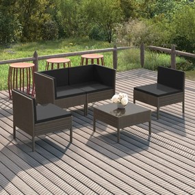 vidaXL 5 pcs conjunto lounge de jardim c/ almofadões vime PE cinzento