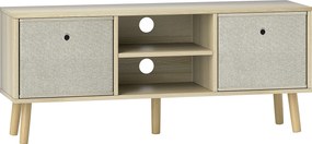 HOMCOM Móvel de TV para Televisores de até 50 Polegadas com 2 Gavetas de Tecido 2 Prateleiras Abertas 110x29x46,5 cm Madeira Clara e Bege | Aosom Portugal