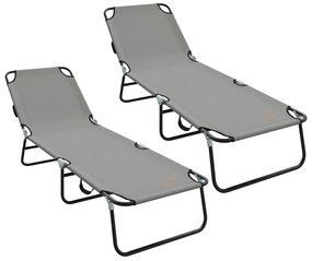 Espreguiçadeira Dobrável 2 pcs Cinza em tecido Oxford 600D