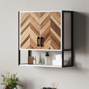 Armário de Parede para Casa de Banho com 2 Portas Prateleiras Ajustáveis e Prateleira Aberta 59x20x60 cm Branco e Madeira