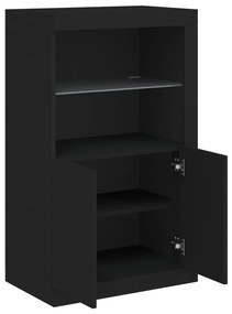 Armário de apoio com luzes LED derivados de madeira preto