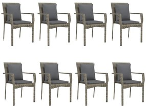9 pcs conjunto jantar jardim c/ almofadões vime PE preto/cinza
