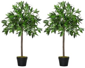 2 plantas artificiais de 90 cm de altura árvore de Laurel com vaso para sala de estar exterior Verde