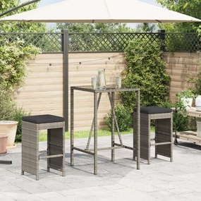 vidaXL Bancos de bar p/ jardim com almofadões 2 pcs vime PE cinzento