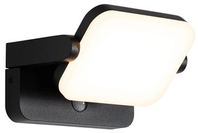 Candeeiro de parede exterior preto c/ LED ajustável e sensor de movimento - Kamile Moderno