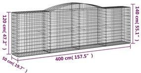 Cesto gabião arqueado 400x50x120/140 cm ferro galvanizado