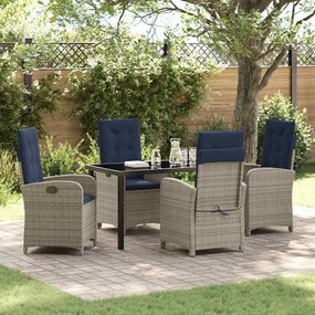 vidaXL Conjunto de Jantar de Jardim de 5 Peças com Almofadas em Rattan Sintético Cinza