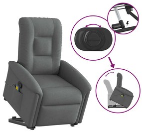 Poltrona elevatória de massagens tecido cinzento-escuro