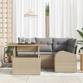 Conjunto de Sofá de Jardim de 5 Peças com Almofadas Bege Rattan de Pol