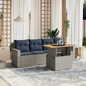 vidaXL 5 pcs conjunto sofás p/ jardim c/ almofadões vime PE cinzento