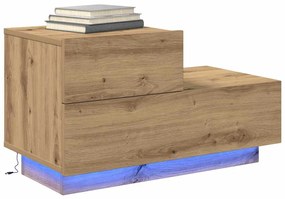 Mesa de Cabeceira vidaXL com Luzes LED Carvalho Artesanal 100x36x49 cm