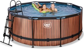 Piscina redonda Wood de 360 x 122 cm com bomba de filtro de areia - castanha