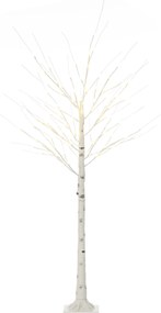 HOMCOM Árvore de Bétula com 96 Luzes LED IP44 Branco Quente Ramos Flexíveis e Base de Candeeiro 22x22x180 cm Branco | Aosom Portugal