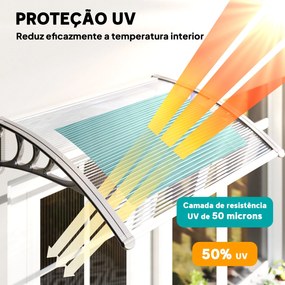 Marquise para Portas e Janelas 100x75 cm Toldo de Proteção contra Sol e Chuva com Cobertura de Policarbonato e Barra de Alumínio Transparente
