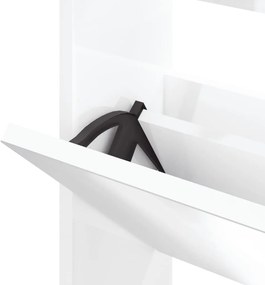Sapateira + espelho 3 divisórias 63x17x102,5cm branco brilhante