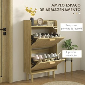 Móvel Sapateira de Entrada com 2 Gavetas Basculantes e 1 Prateleira Aberta para 18 Pares de Sapatos 80x24,5x110 cm Carvalho