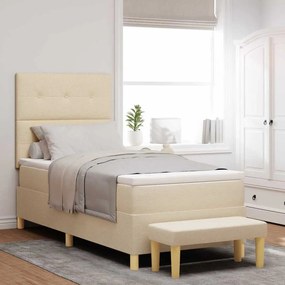 vidaXL Cama Box com colchão com cabeceira Creme 90 x 190 cm tecido