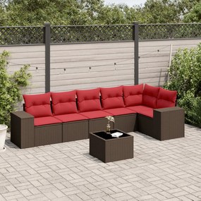 vidaXL 7 pcs conjunto de sofás jardim c/ almofadões vime PE castanho